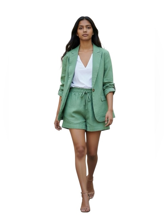 LOFT Jackets & Blazers - NWT LOFT Green Linen Suit Set - Relaxed Blazer & Drawstring Shorts size S/XS